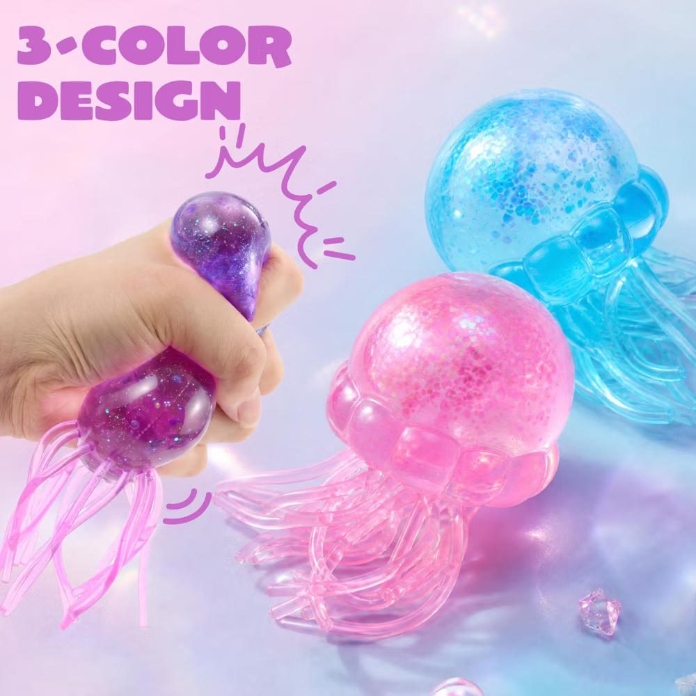 3-Pack Jellyfish Squishy Sensory Squeeze Toys, Stress Relief Anxiety Fidget Toy, Summer Party Favors & Birthday Gifts for Kids Adults - Image 4