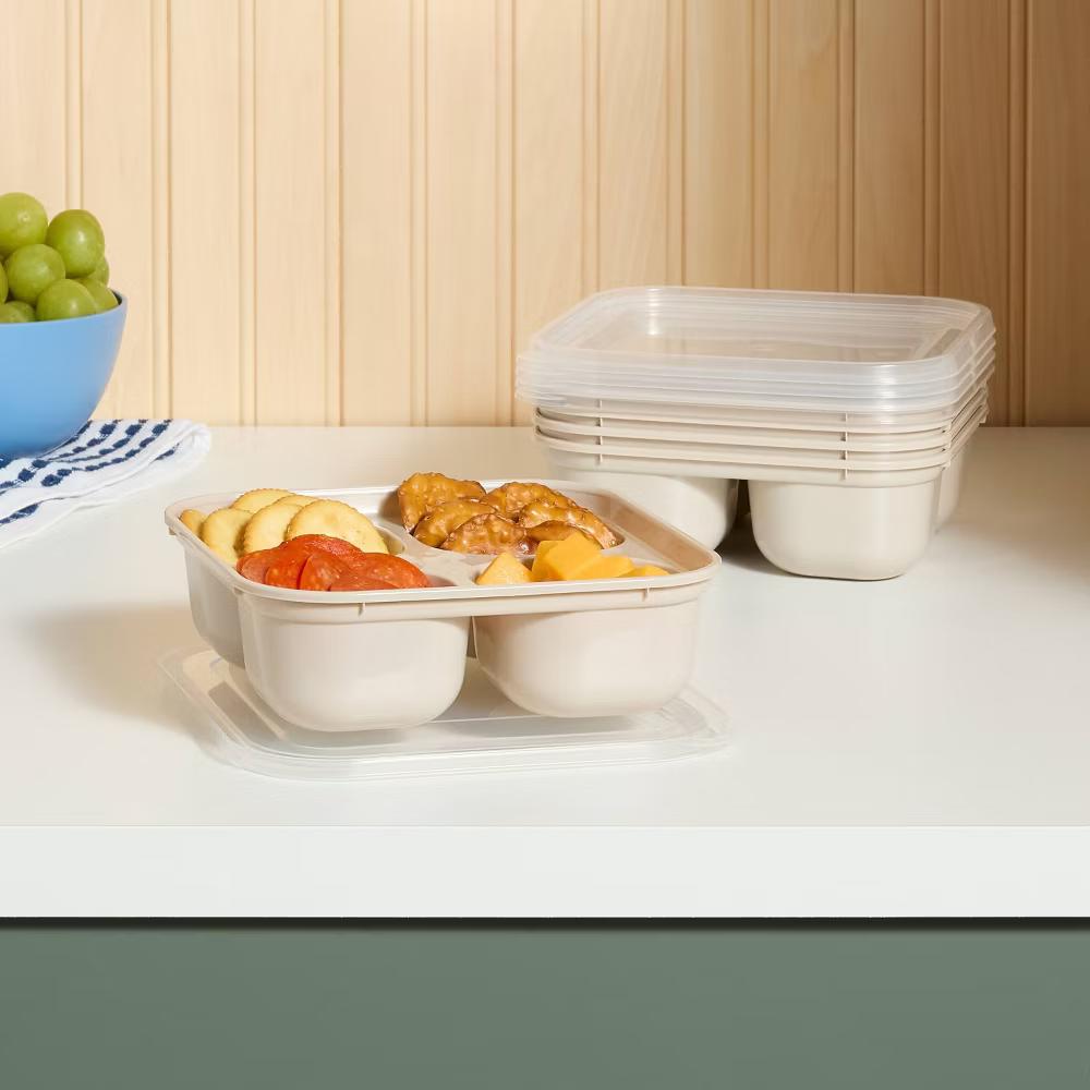 10pc (Set of 5) Plastic Divided Snack Food Storage Container Set - Image 5