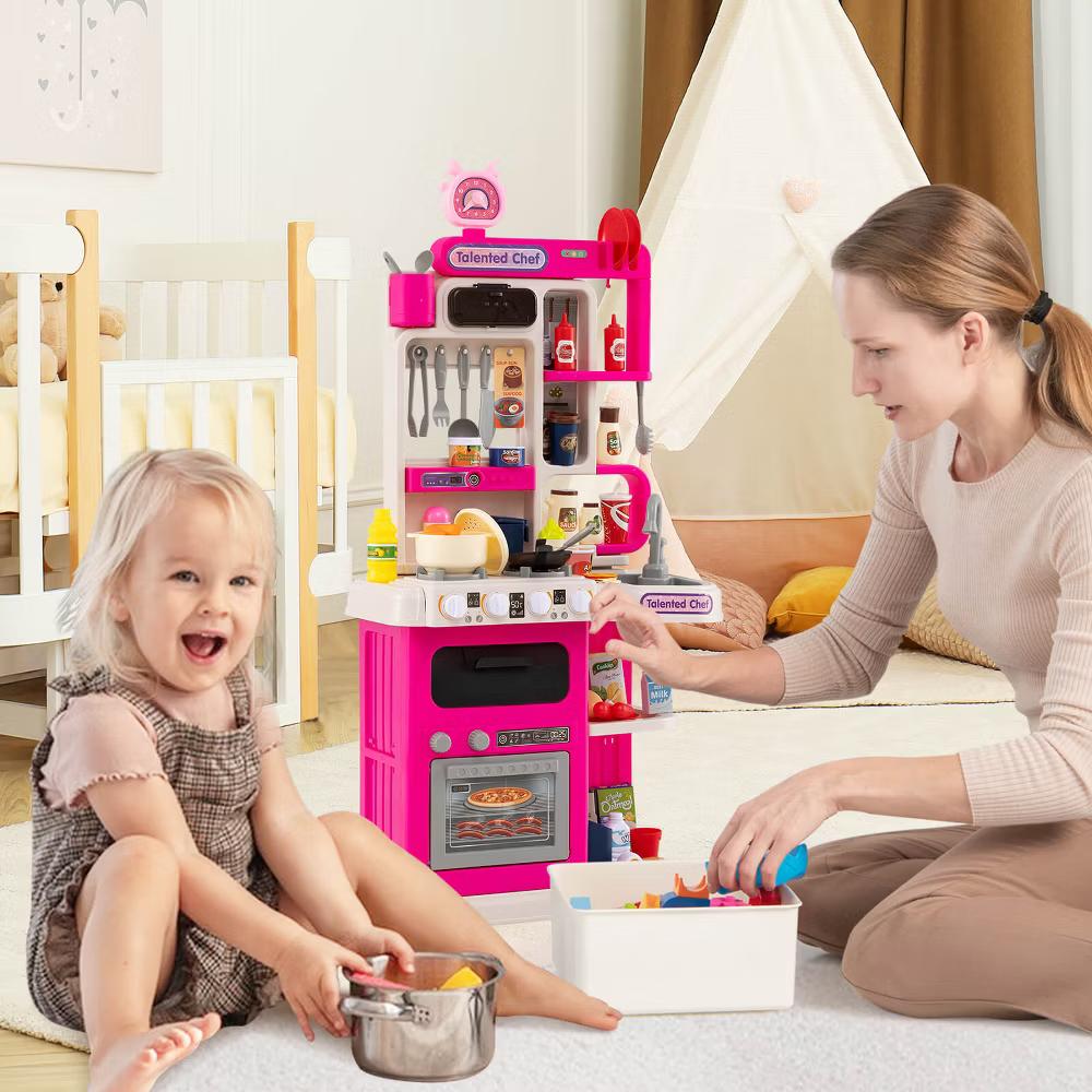 Kids Kitchen Playset with Realistic Sounds Lights Play Sink 95 PCS Accessories Blue/Pink - Image 19