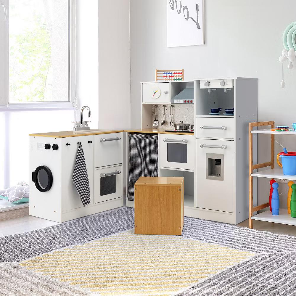 Kids 2-Piece Kitchen Play Set Pretend Chef Toy Set w/ Range Hood & Stove Burner - Image 2