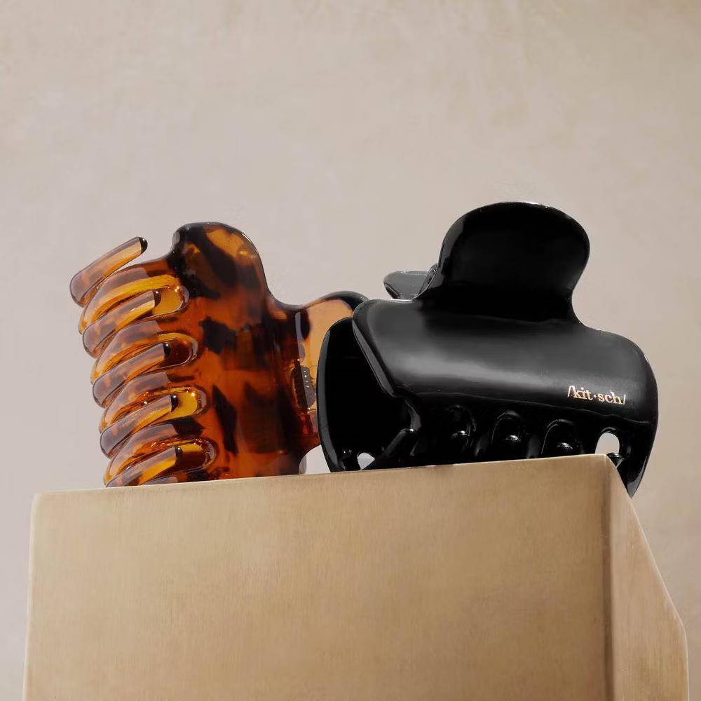 Recycled Plastic Medium Puffy Claw Clips - 2pc - Black/Tortoise: For All Hair Types, Hair Styling, Securing Hair - Image 7