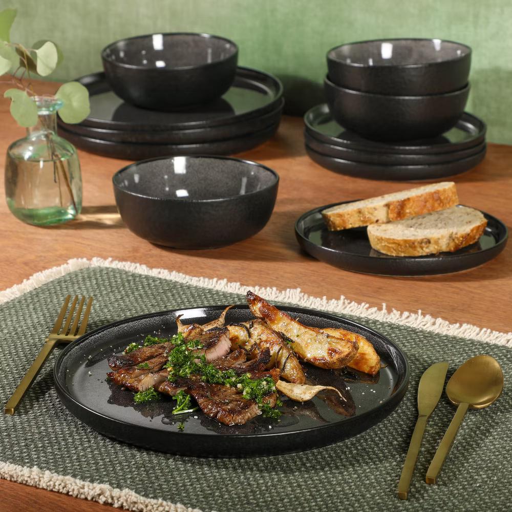 Tahoe Sunset 12 Piece Stoneware Reactive Glaze (Service for 4) Ceramic Plates and Bowls Dinnerware Set - Image 14