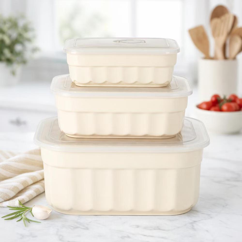 Martha Stewart Broadbrook 6 Piece Stoneware Meal Prep Container Set with Lids, Food Storage Bakeware, Ovenµwave&Dishwasher Safe, Cream - Image 15