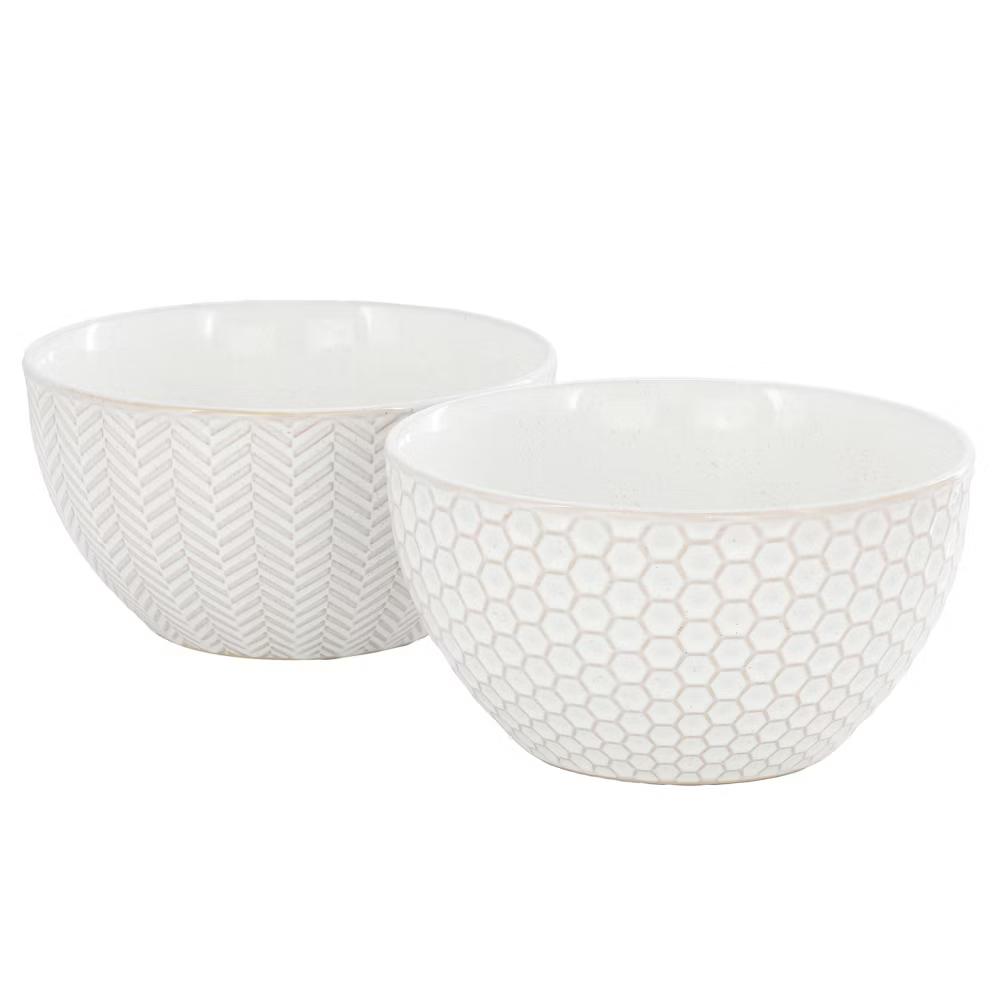 Earlhart 2 Piece 6 Inch Ribbed Stoneware Cereal Bowl Set in White - Image 8
