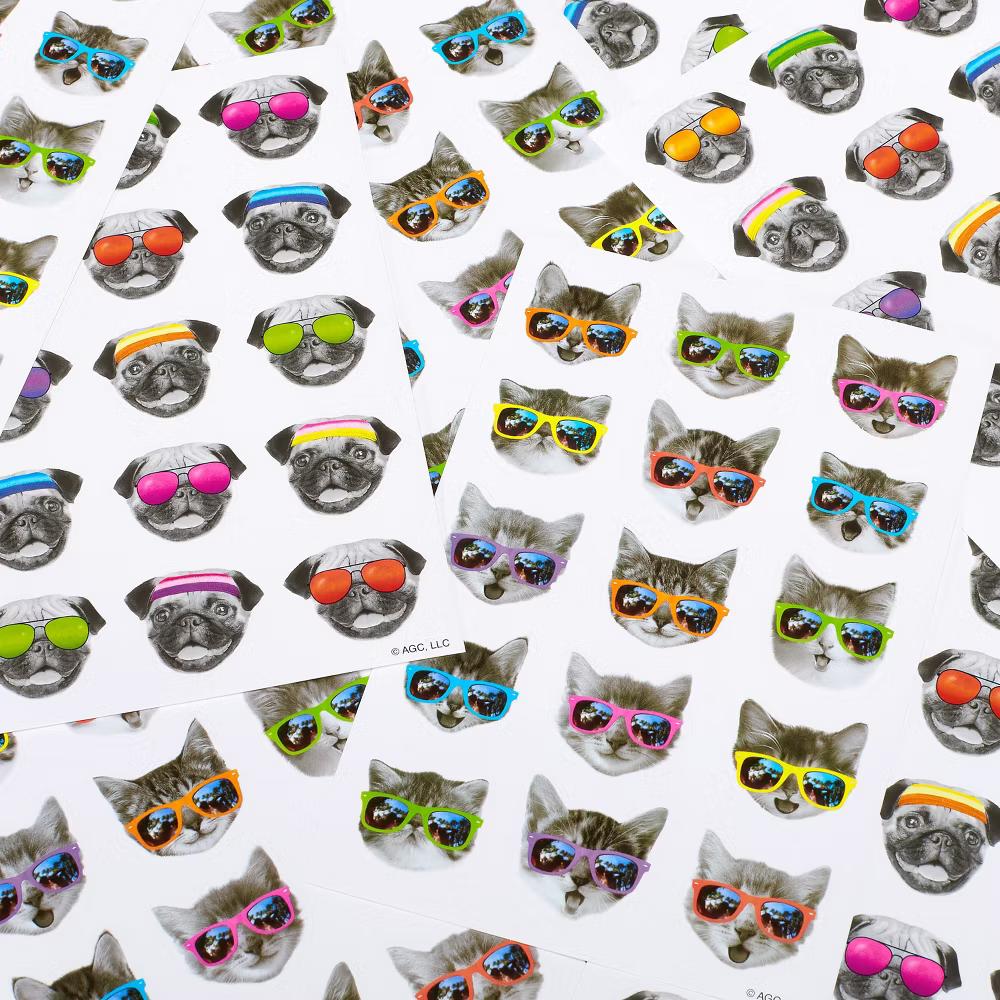 Funny Stickers for Kids/Cool Cats and Pugs in Sunglasses 120ct - 8 Sheets - Image 3