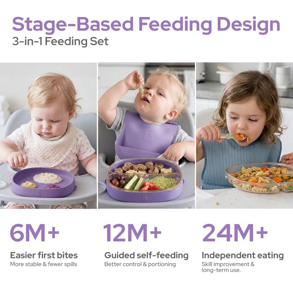 4 PCS Toddler Plates with Suction Base Spoons & Fork Baby Divided Dishes for 0 1 2 3 Years Old PPSU & Food Grade Silicone BPA Free Iris Lilac - Image 7