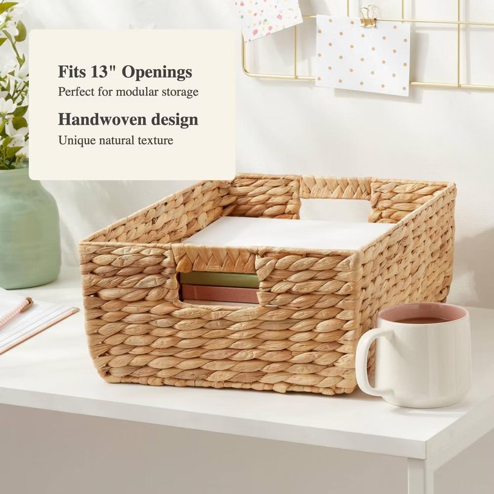 Woven Water Hyacinth Folio Bin - Handwoven Decorative Basket for 13" Cube Storage, Multicolor Naturals - Image 4