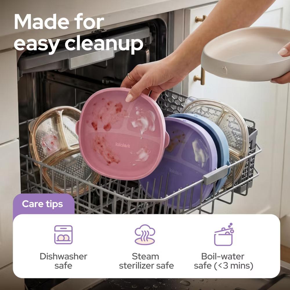 2PCS Baby Divided Dishes Plates with Suction Base for 0-3 Years Old Toddler BPA Free Non-Toxic PPSU Food Grade Silicone Microwave Iris Lilac - Image 2