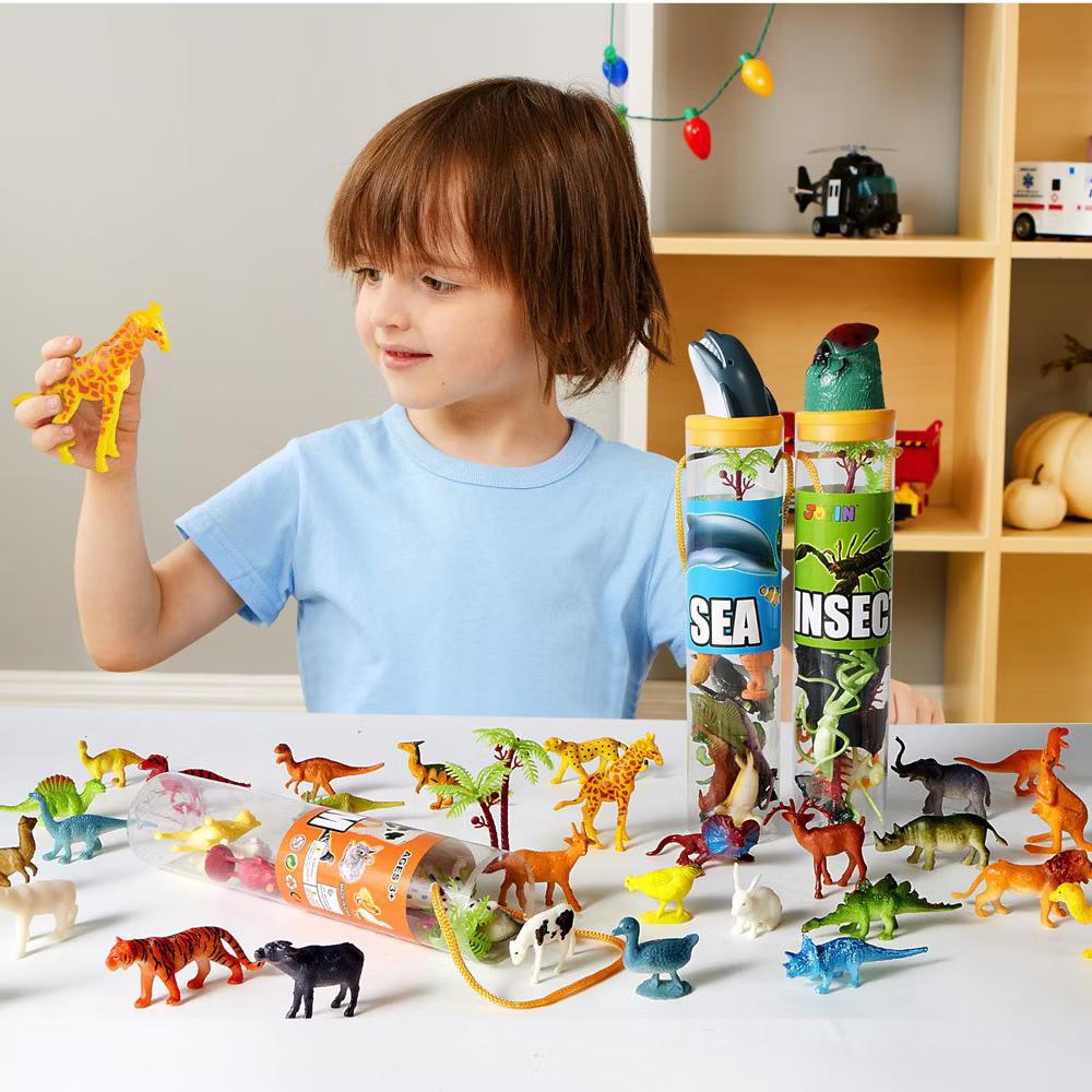 69Pcs Mini Animal Figurine Set - Realistic Jungle, Zoo, Ocean & Farm Animal Toys with Sensory Bin, Christmas Birthday Gift for Kids Ages 3-5 - Image 3