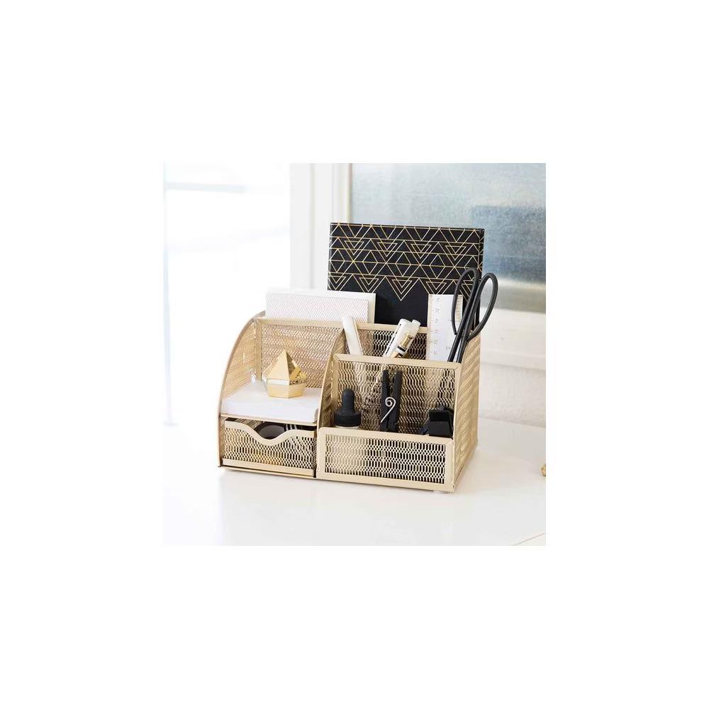 Blu Monaco Desk Organizer with Drawer - Small Metal Mesh Organizer Available in Aqua, Gold, and Pink - Image 12