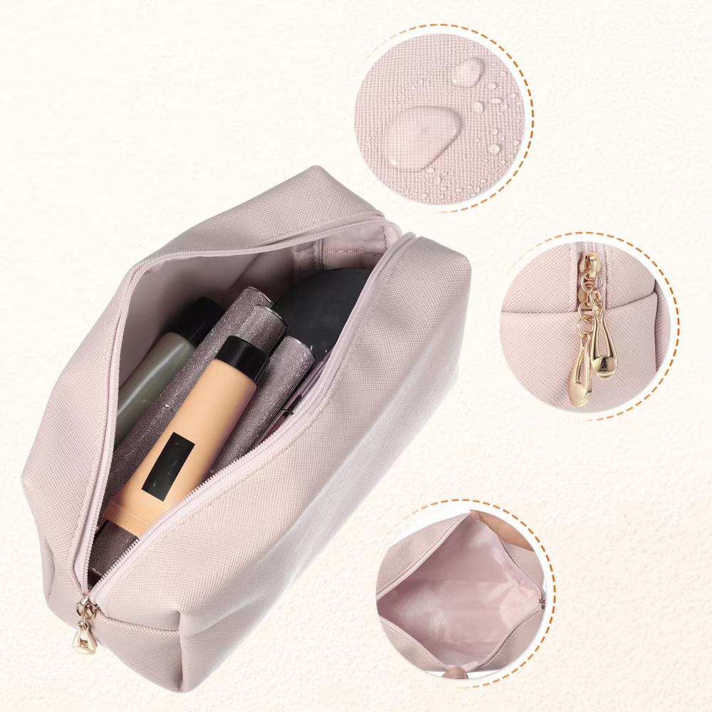 Small Portable Travel Cosmetic Bag Pink 6.69"x2.95"x3.54" 1 Pc - Image 5