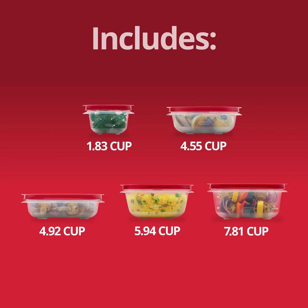 10pc Easy Store Square and Round Food Storage Container Set Red - Image 2