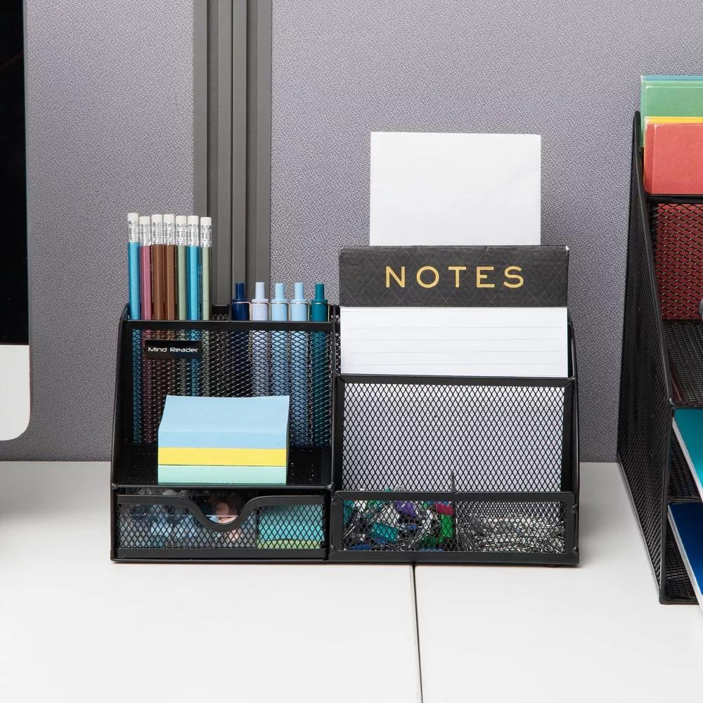Desktop Organizer, File Storage, Accessory Storage, Workspace, Office, Metal Mesh, 11"L x 5.5"W x 5"H, Black - Image 3
