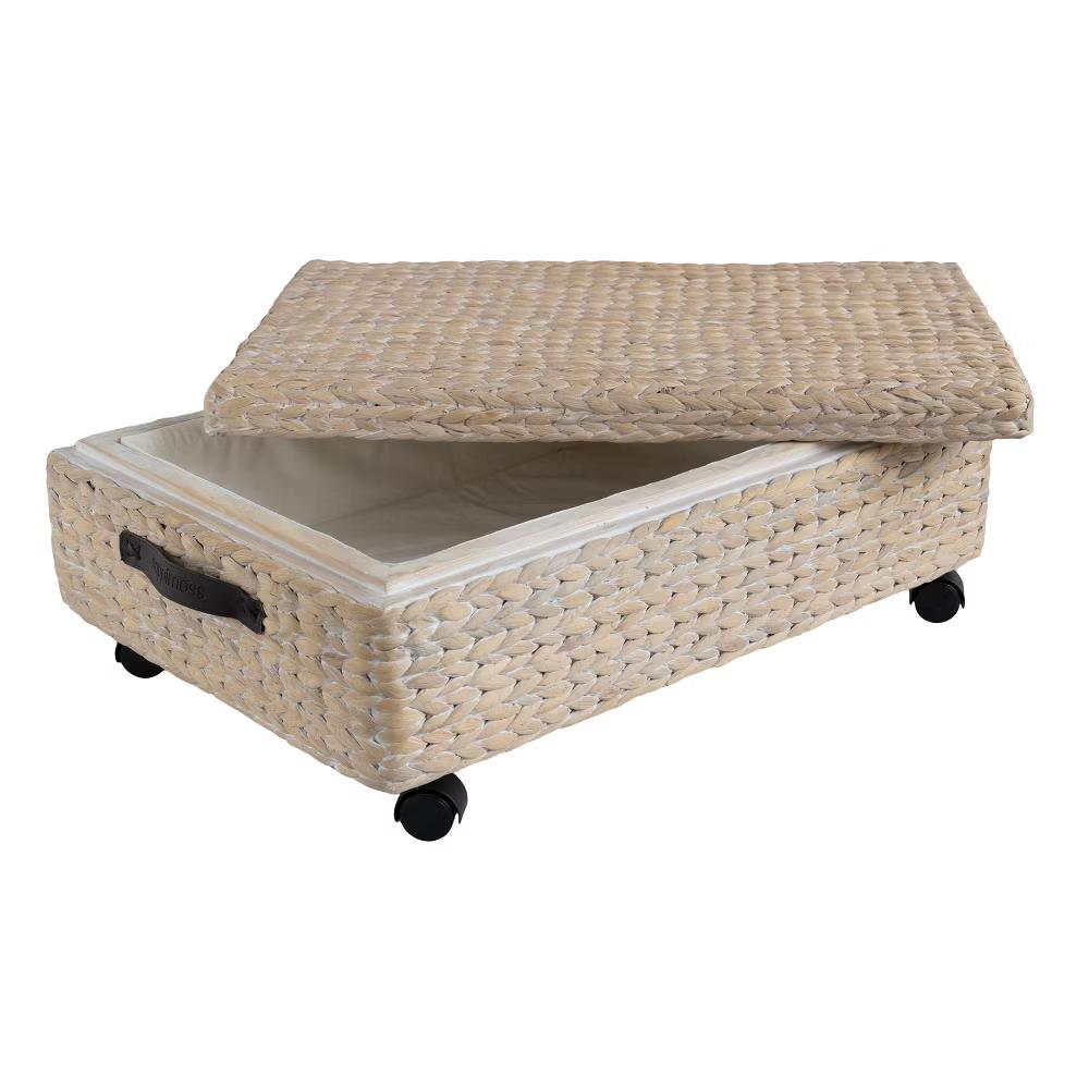 happimess Chett Minimalist Hand-Woven Hyacinth/Wood Underbed Storage Bin with Wheels and Handles - Image 39
