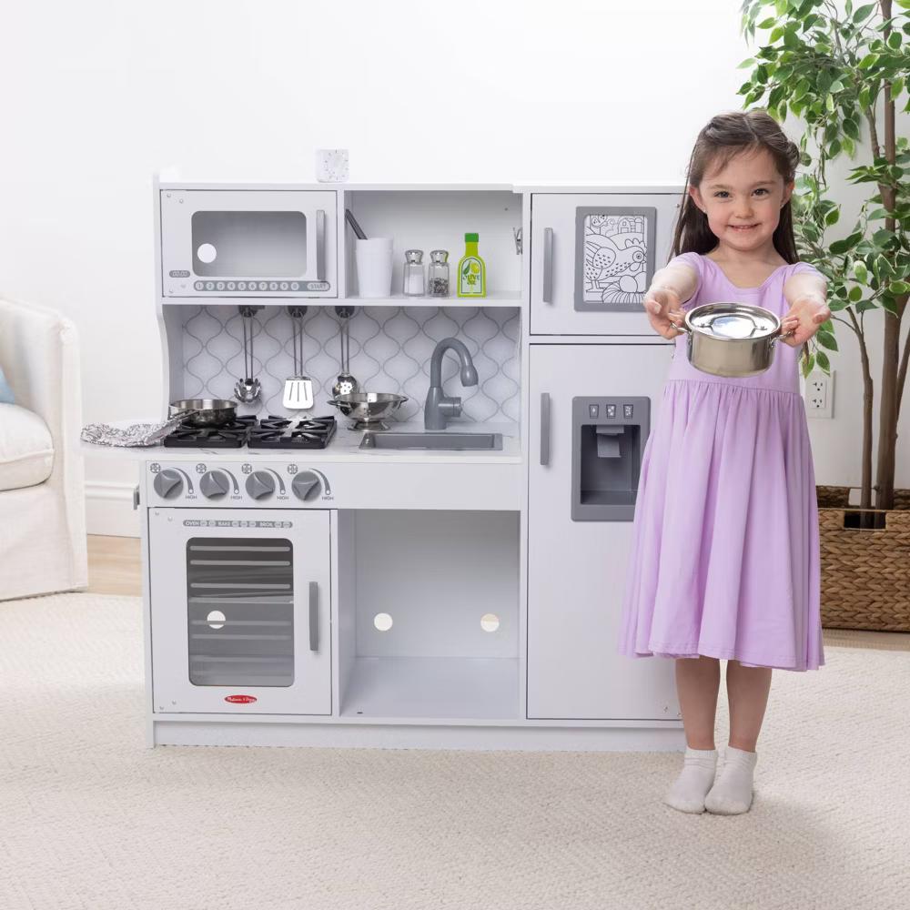 Wooden Chef's Pretend Play Toy Kitchen With "Ice" Cube Dispenser – Cloud White - Image 5