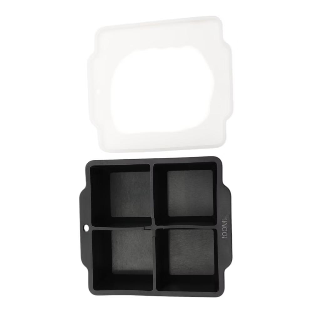 4-Cavity Square Ice Tray with Clear Lid Hand Wash Only Silicone 4.72"x4.33"x2.17" 1 Pc