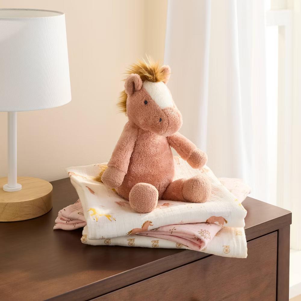 Horse Plush Stuffed Animal - Brown - Farm Animals Theme, 10" Height