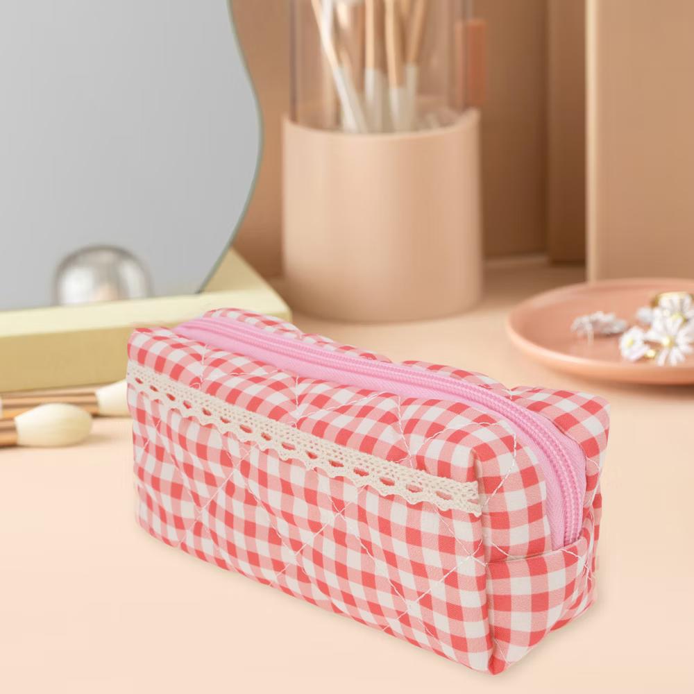1 Pc Plaid Lace Style Drawstring Makeup Bag for Vacation Polyester - Image 29