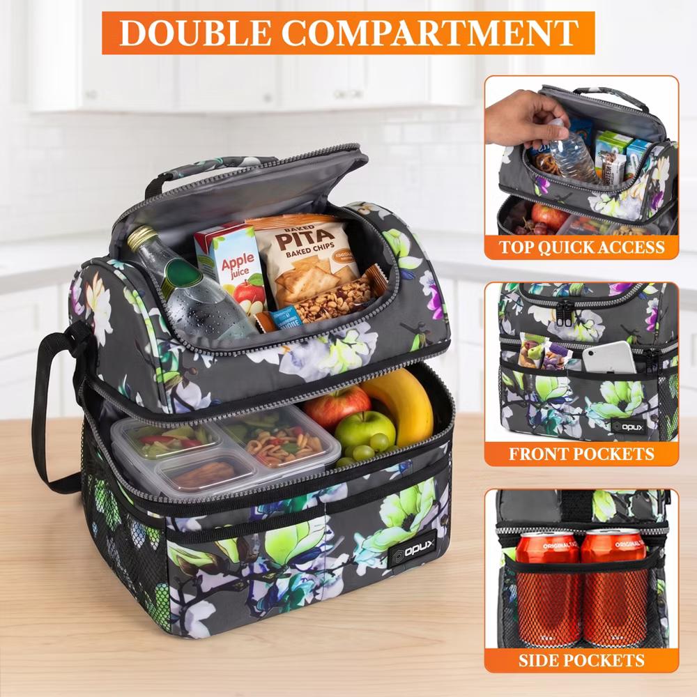Double Decker Lunch Box Men Women, Insulated Leakproof Cooler Bag Adult Work, Dual Compartment Pail Tote Boys Girls Kids - Image 23