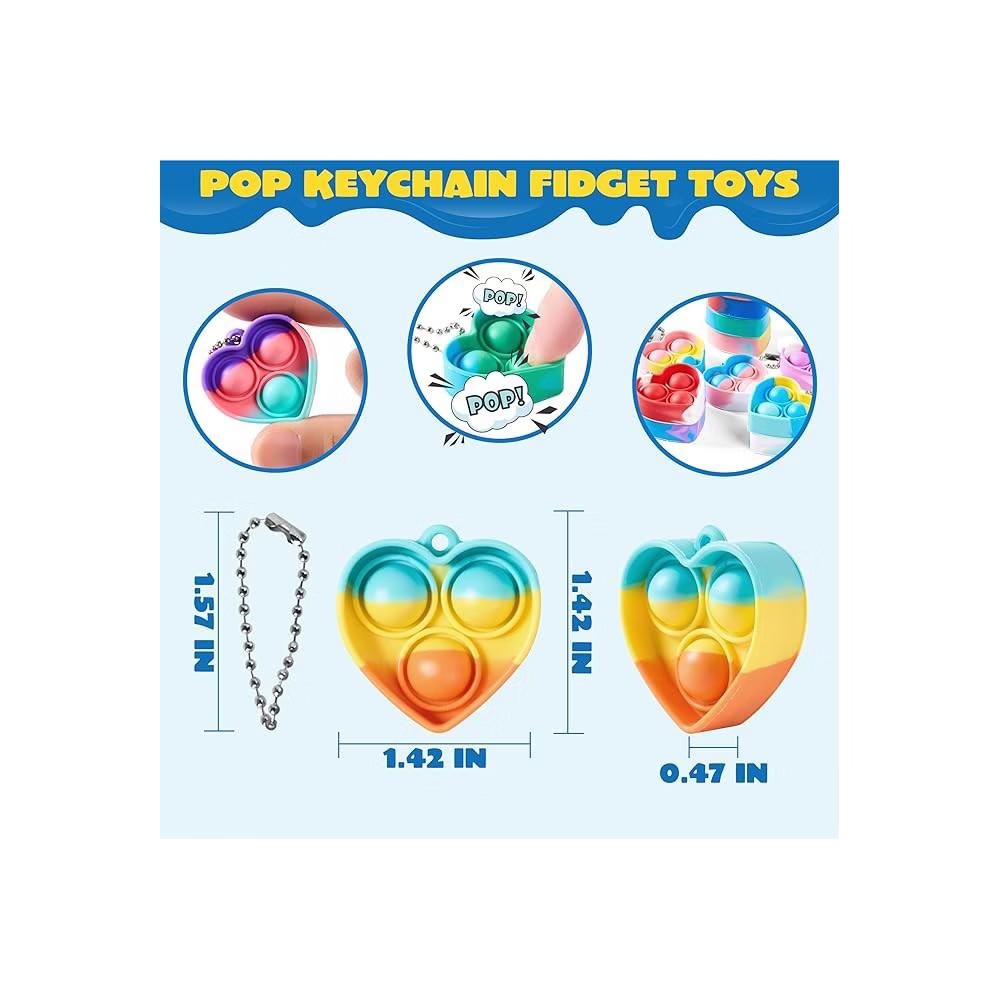 30Pcs Pop Fidget Toys Pop Fidget Keychain Rainbow Bubble Popping Game Mini Fidget Toys Bulk Party Favors for Kids, Sensory Fidget Toys - Image 4