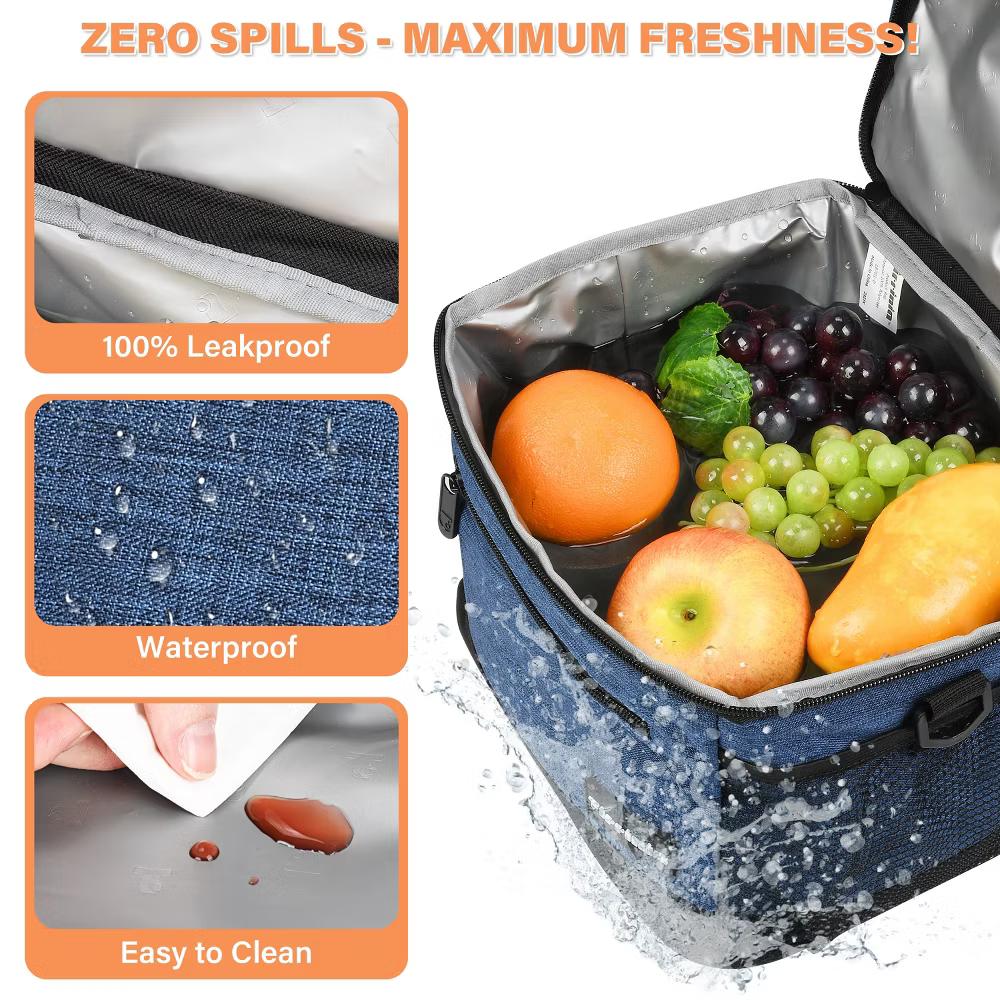 Adult Lunch Bag with Water Pockets, Insulated Dual Compartment Lunch Tote with Zipper Pocket, Leakproof Lunch Box for Men Women - Image 13