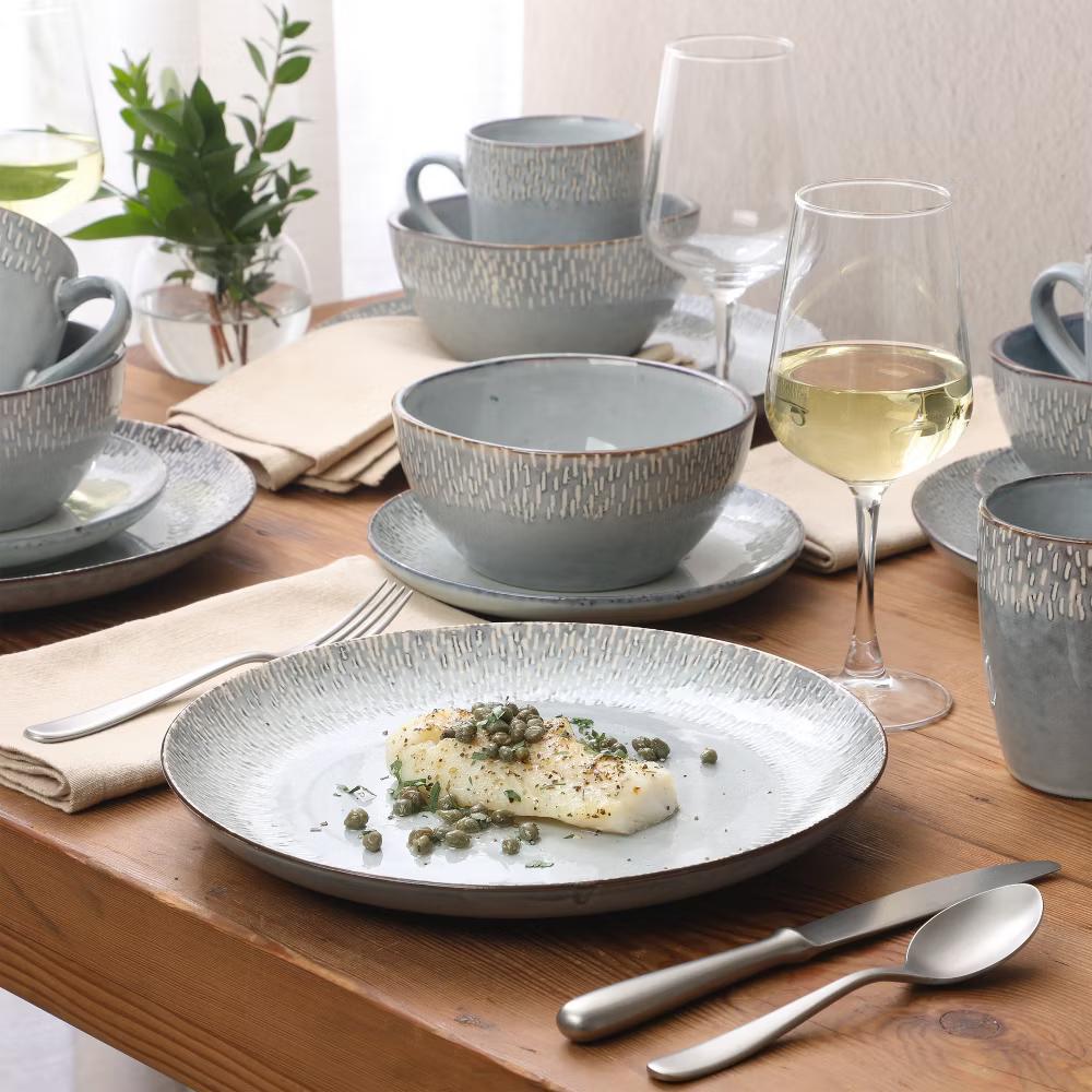 Jasper 16 Piece Plates and Bowls Reactive Glaze Dishes Stoneware Ceramic Dinnerware Set - Service for 4 - Image 11