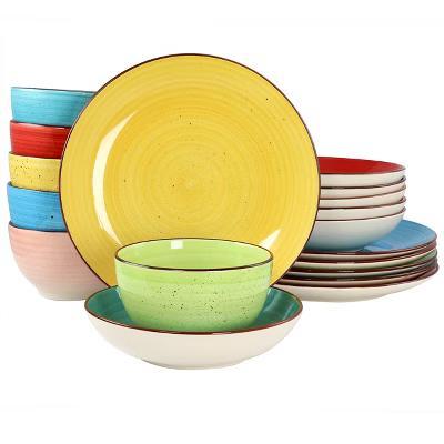 Sebastian 18 Piece Double Bowl Stoneware Dinnerware Set in Assorted Colors - Image 6