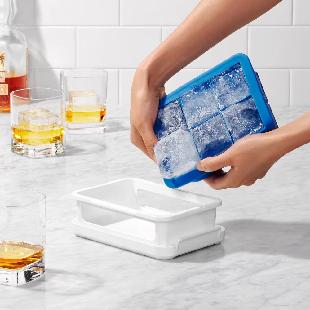 Covered Ice Cube Tray Large Cubes: Silicone & Plastic, 6 Cavities, Dishwasher-Safe, Ice Mold with Lid - Image 5