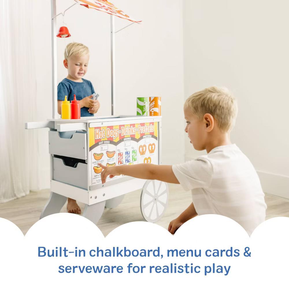 Wooden Snacks and Sweets Food Cart - 40+ Play Food pc, Reversible Awning: Educational Play Kitchen - Image 7