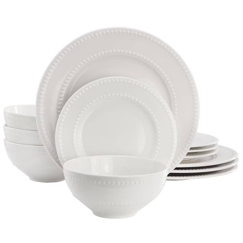 Stoneware Embossed Dot Dinnerware Set in White - Image 9