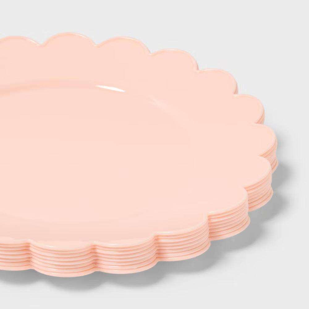 8ct Light Pink Plastic Scallop Snack Plates - Image 2