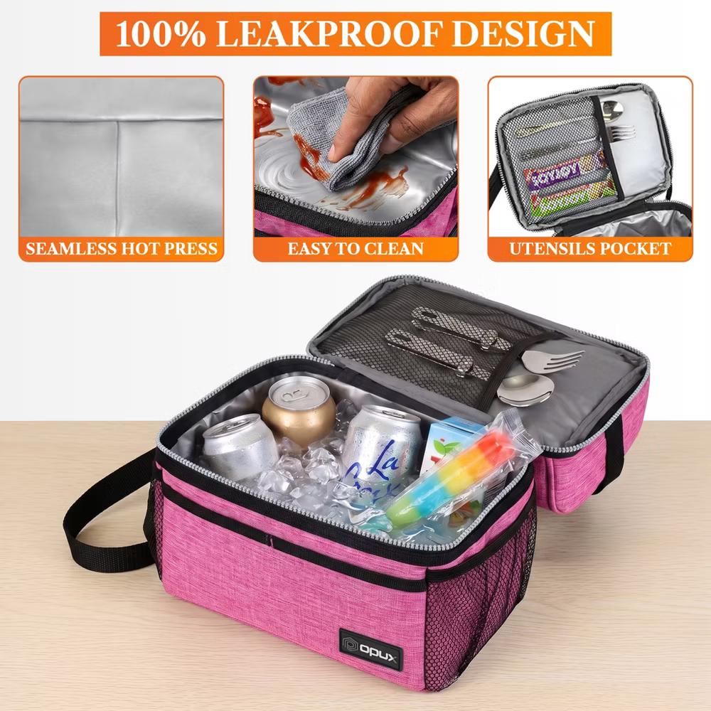 Double Decker Lunch Box Men Women, Insulated Leakproof Cooler Bag Adult Work, Dual Compartment Pail Tote Boys Girls Kids - Image 80