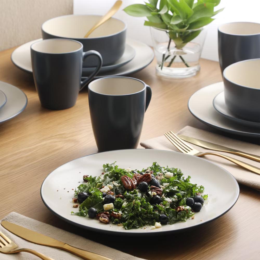 Oxford Blue Plates and Bowls Sets, 16 Piece Stoneware Dinnerware Sets for 4, Dinner Plates Dessert Plates Bowls Mugs - Image 12