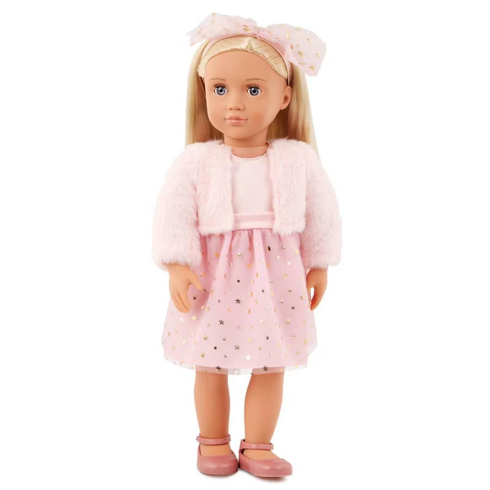Miranda 18" Fashion Doll in Pink Dress Outfit: Blonde Hair, Blue Eyes, Plastic & Polyester