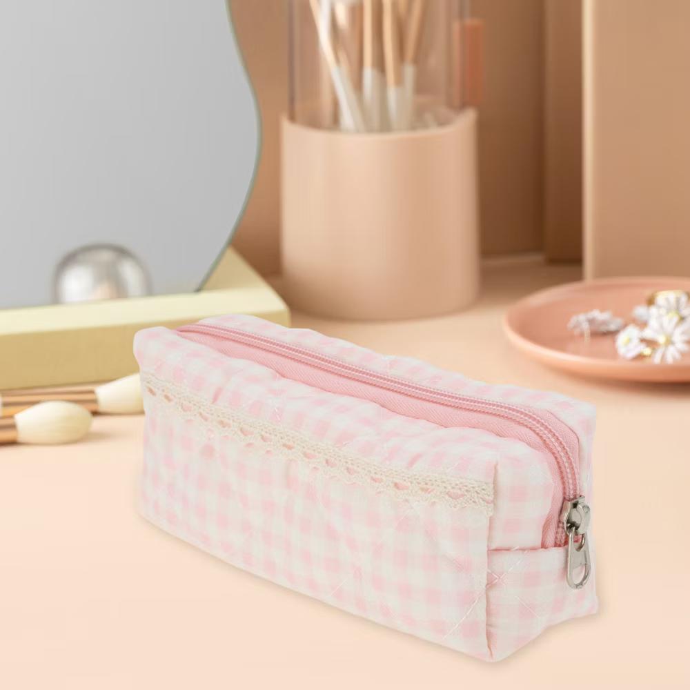 1 Pc Plaid Lace Style Drawstring Makeup Bag for Vacation Polyester - Image 14
