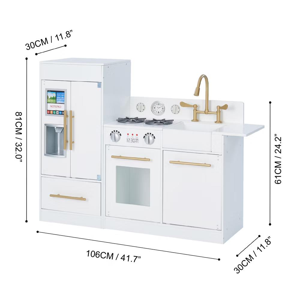 Little Chef Charlotte Modern Wooden Play Kitchen with Realistic Stove, Sink, Fridge & Accessories - Image 16