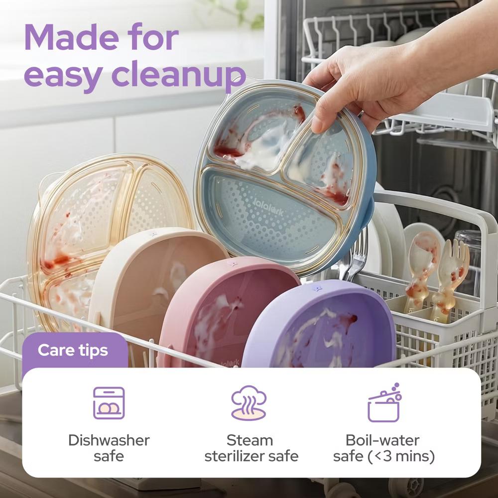 4 PCS Toddler Plates with Suction Base Spoons & Fork Baby Divided Dishes for 0 1 2 3 Years Old PPSU & Food Grade Silicone BPA Free Iris Lilac - Image 6