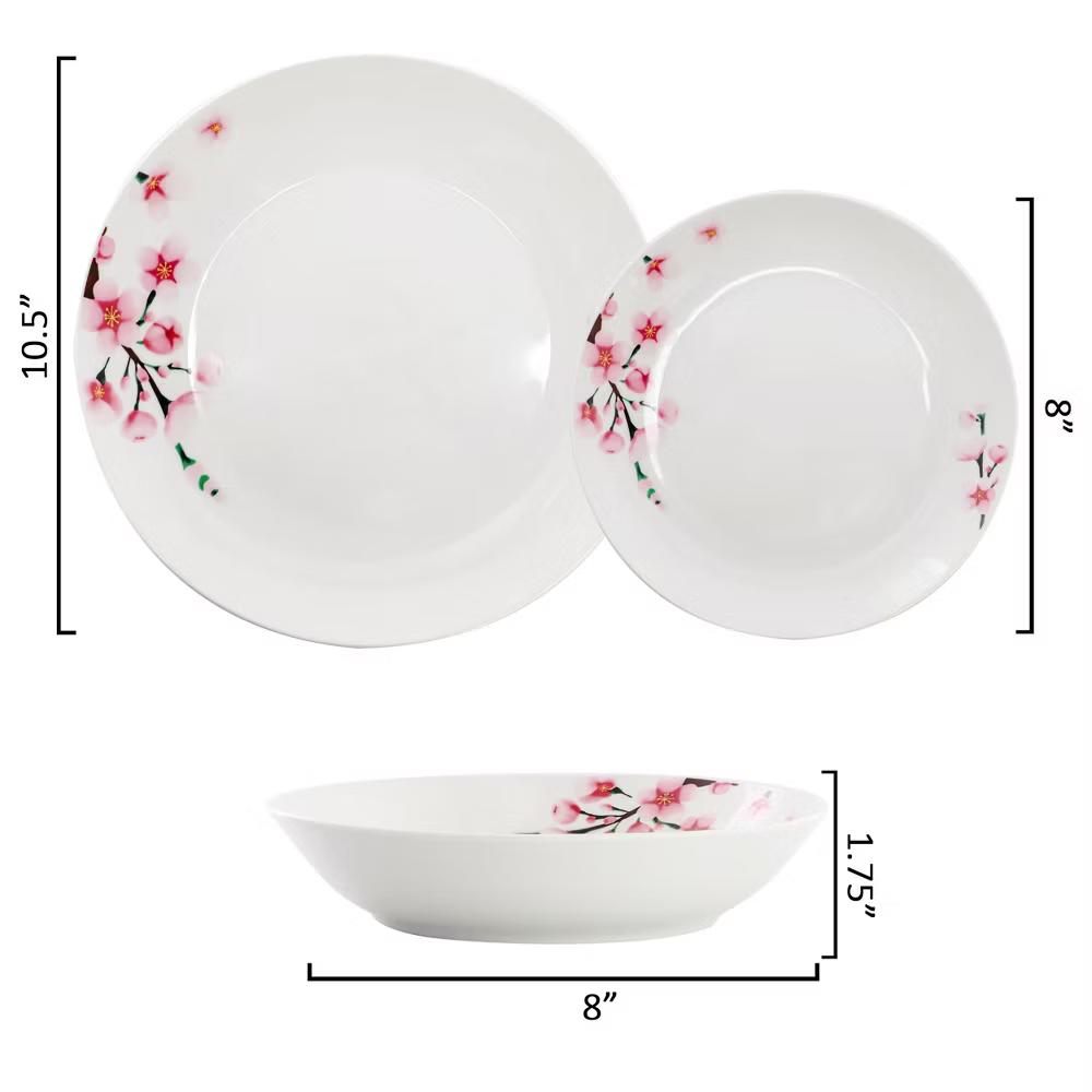 Tamara Cherry Blossom Porcelain Dinnerware Set in White and Pink - Image 18