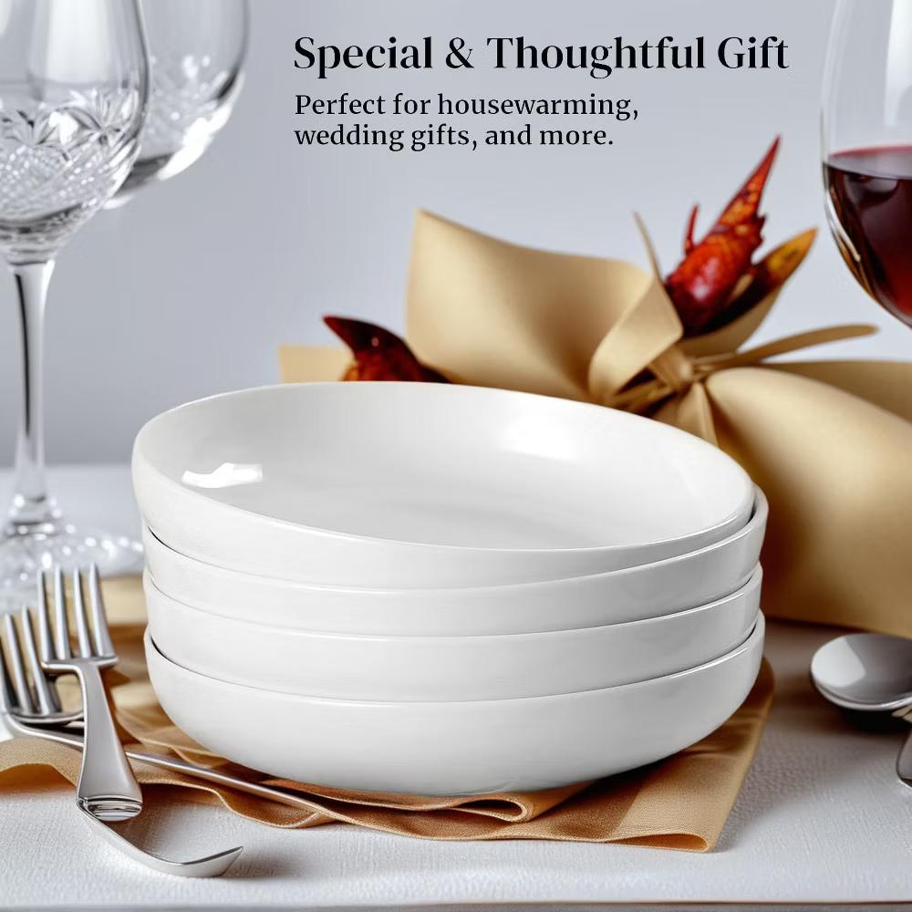 Etokfoks 7 Pack Porcelain Pasta Bowls 8.3 Inch Wide Shallow 30 oz Serving Bowls for Salad Soup Cereal Microwave Dishwasher Safe - Image 4