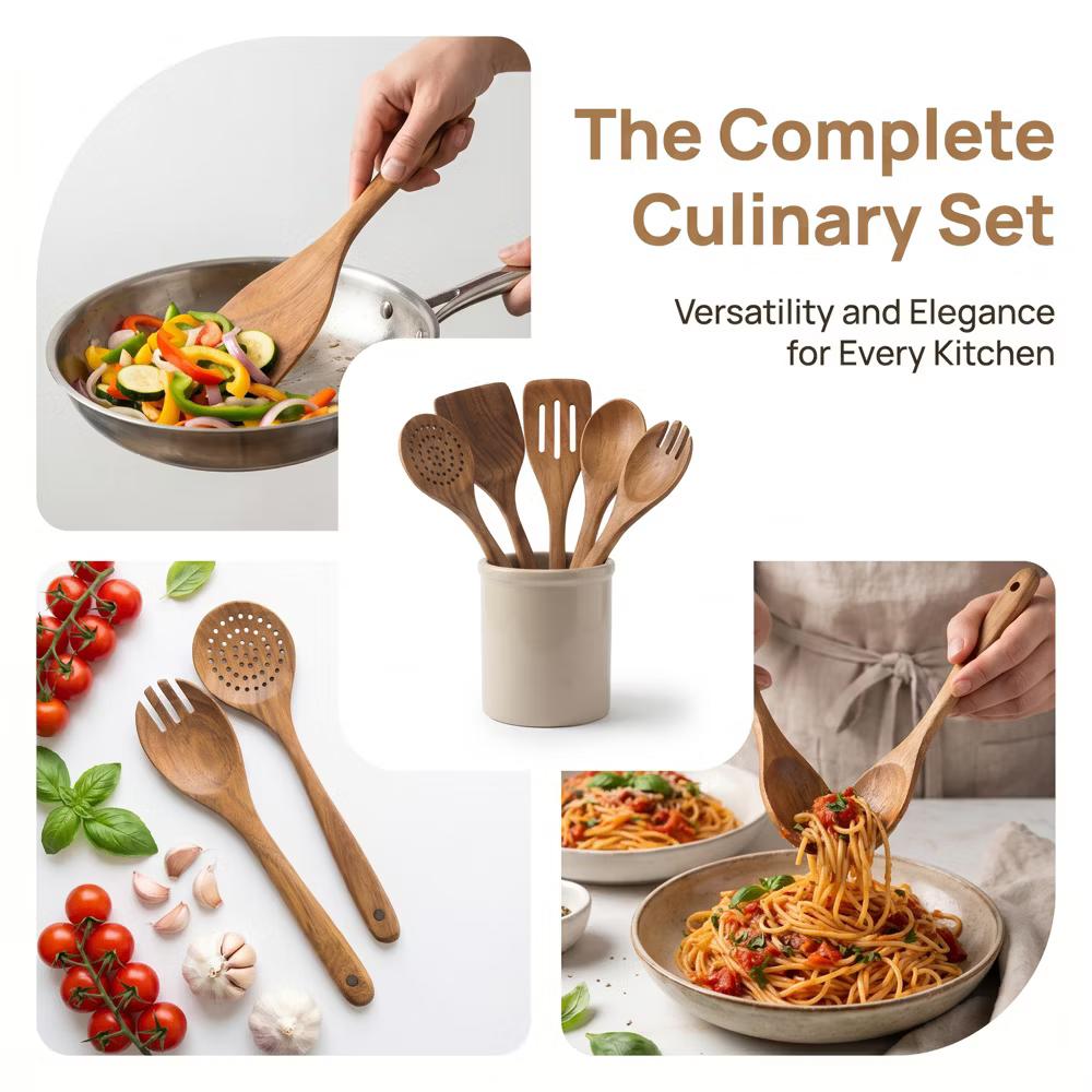 Essential Wood Solid Color Kitchen Gadgets Utensils for Home Cooking or Gift 6Pcs - Image 20