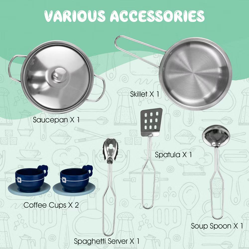 Kids 2-Piece Kitchen Play Set Pretend Chef Toy Set w/ Range Hood & Stove Burner - Image 8