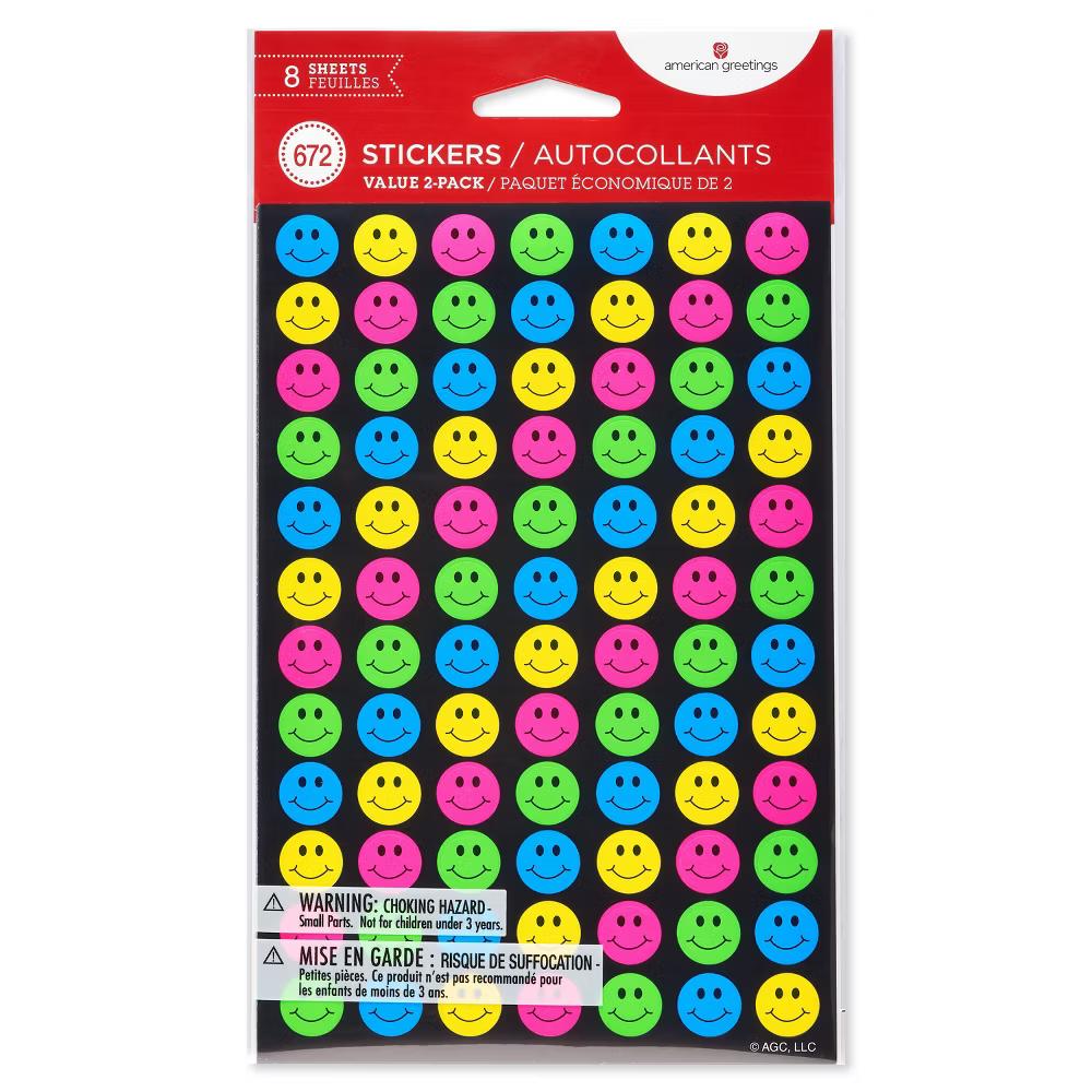 Bright Neon Smiley Faces and Star Stickers 672ct - 8 Sheets - Image 2