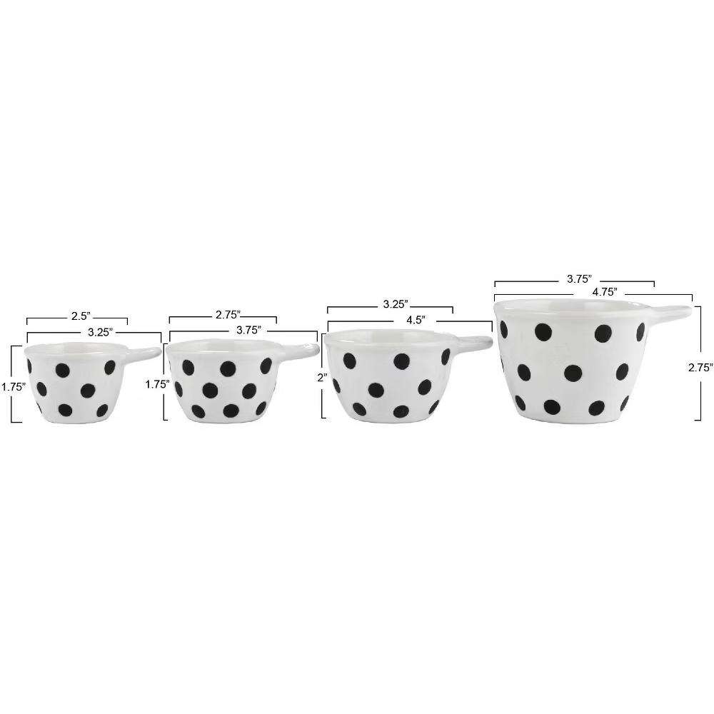 Storied Home Ceramic Measuring Cups with Polka Dots, Set of 4 Sizes, Black and White - Image 3