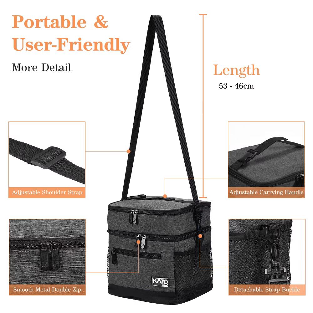 Adult Lunch Bag with Water Pockets, Insulated Dual Compartment Lunch Tote with Zipper Pocket, Leakproof Lunch Box for Men Women - Image 8