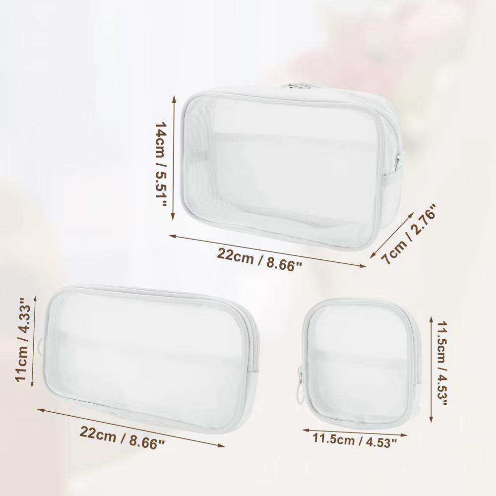 Travel Mesh Makeup Bag with Zipper 3 Pcs - Image 14