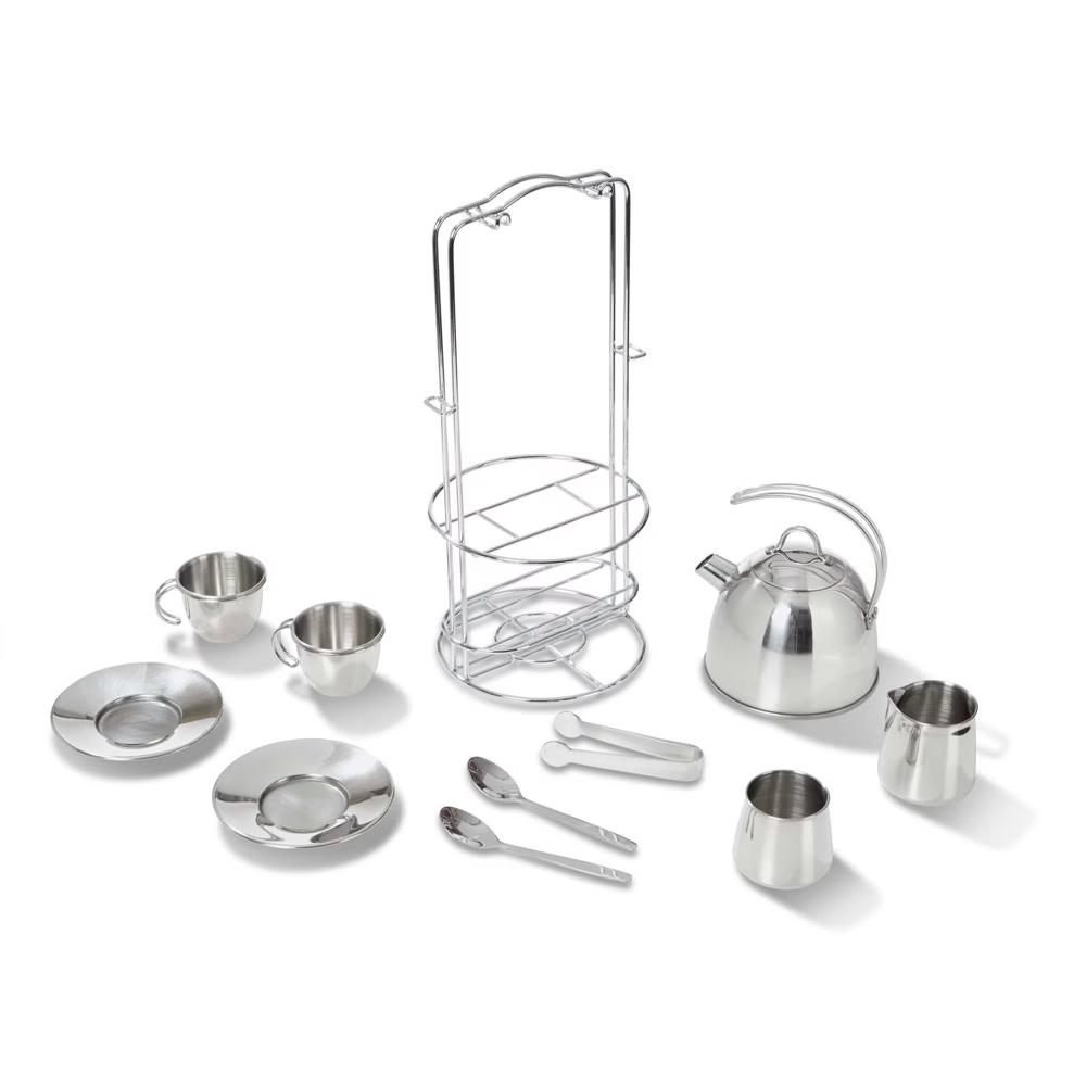 Stainless Steel Pretend Play Tea Set and Storage Rack (11pc)