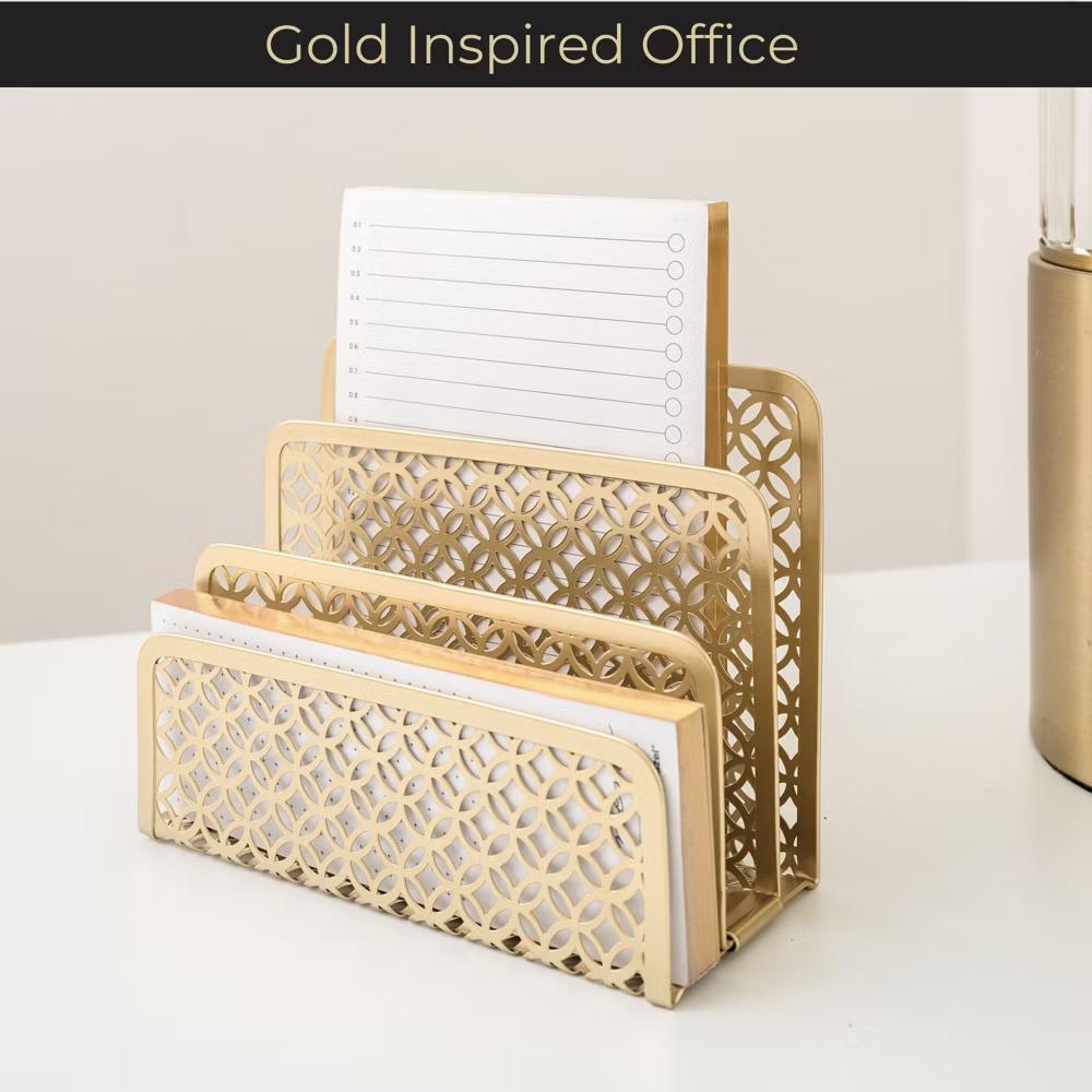 Blu Monaco Gold Desk Mail Organizer - Letter Holder and Bill Organizer for Desk - Gold Mail Storage and Letter Sorter - Image 4