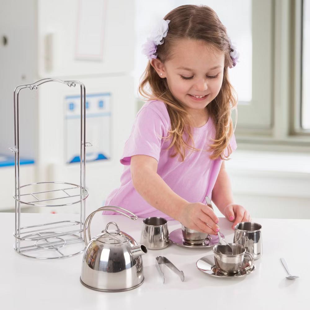 Stainless Steel Pretend Play Tea Set and Storage Rack (11pc) - Image 7