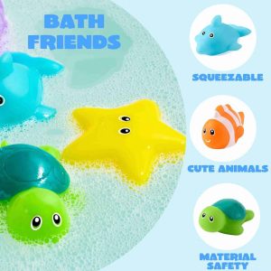 6 Pcs Sea Animal Bath Toys, Sealed No-Hole Mold Free Bathtub Toys for Kids, Non-Toxic Soft Water Vehicles Toys Squeezable Float on Water