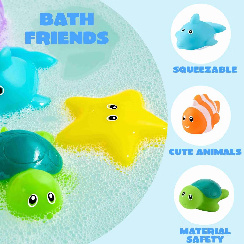 6 Pcs Sea Animal Bath Toys, Sealed No-Hole Mold Free Bathtub Toys for Kids, Non-Toxic Soft Water Vehicles Toys Squeezable Float on Water